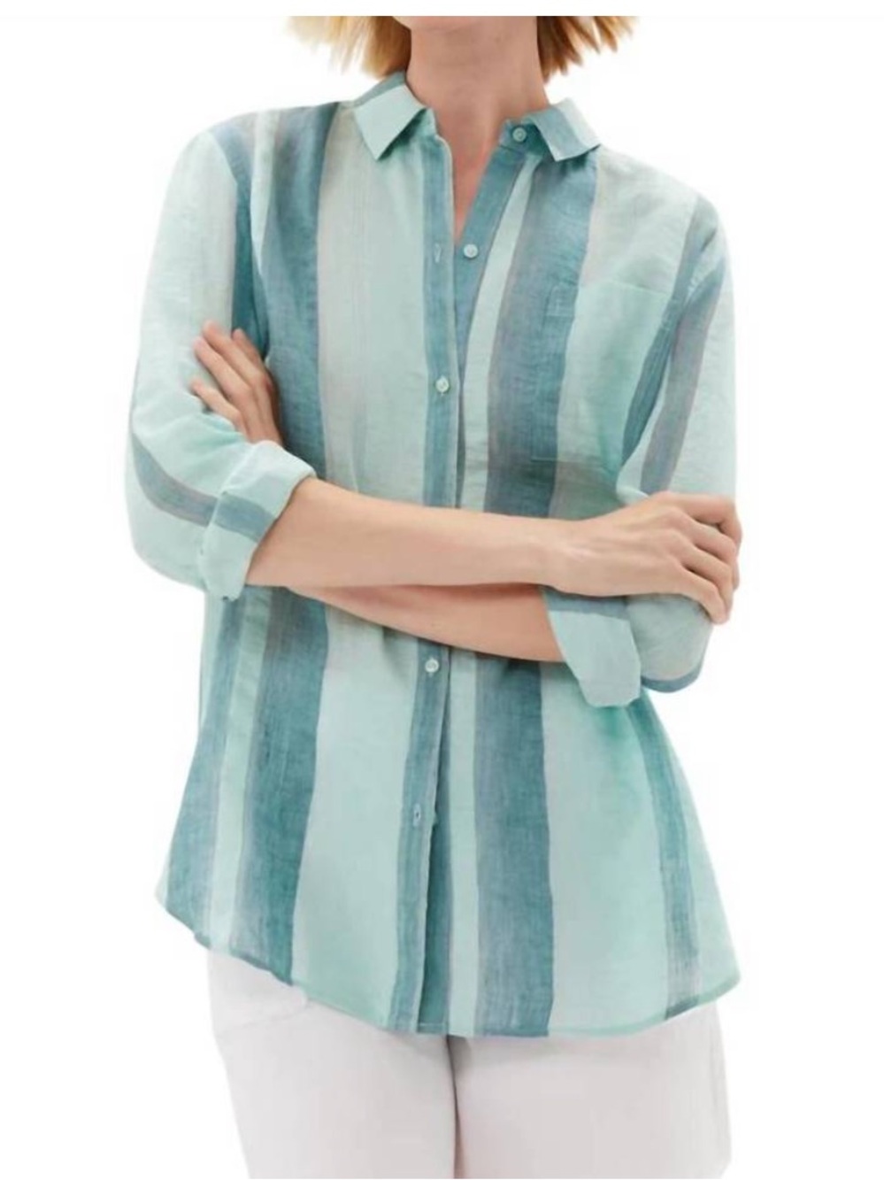 Ecru Lawrence oversize shirt robins egg stripes medium
